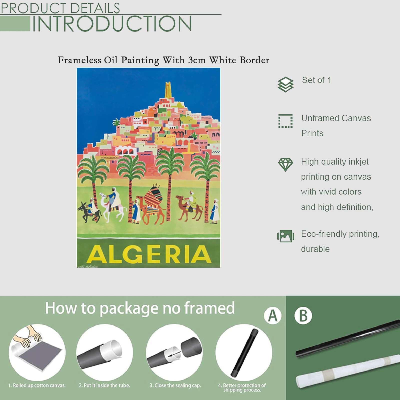 Amazon.com: LUCKLYDOUDOU Poster Wall Art Print Algeria Travel